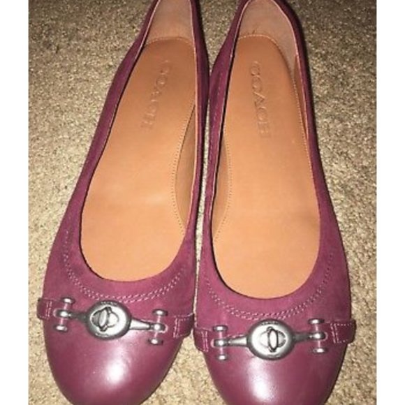 Coach Leila Suede Flats Loafers NIB size 6.5 Wine PRICE FIRM - Picture 1 of 7